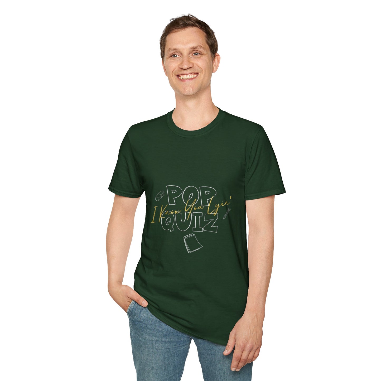 Pop Quiz Unisex Softstyle T-Shirt, Funny Teacher Gift, Student Tee, Classroom Humor Shirt, Back to School Apparel, Study Group Outfit
