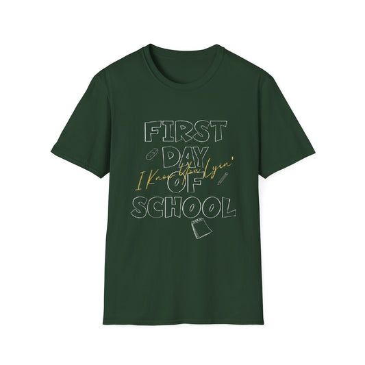 First Day of School Unisex Softstyle T-Shirt, Back to School Shirt, Kids' School Tee, Fun Classroom Outfit, Teacher Gift Idea