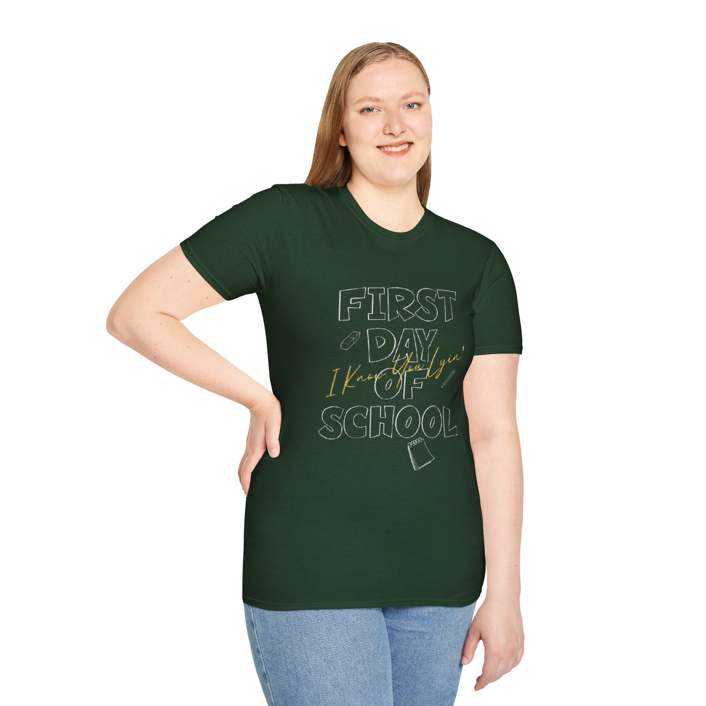 First Day of School Unisex Softstyle T-Shirt, Back to School Shirt, Kids' School Tee, Fun Classroom Outfit, Teacher Gift Idea