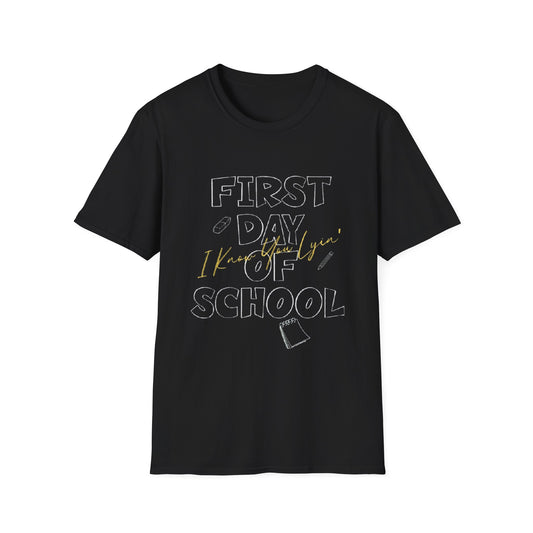 First Day of School Unisex Softstyle T-Shirt, Back to School Shirt, Kids' School Tee, Fun Classroom Outfit, Teacher Gift Idea